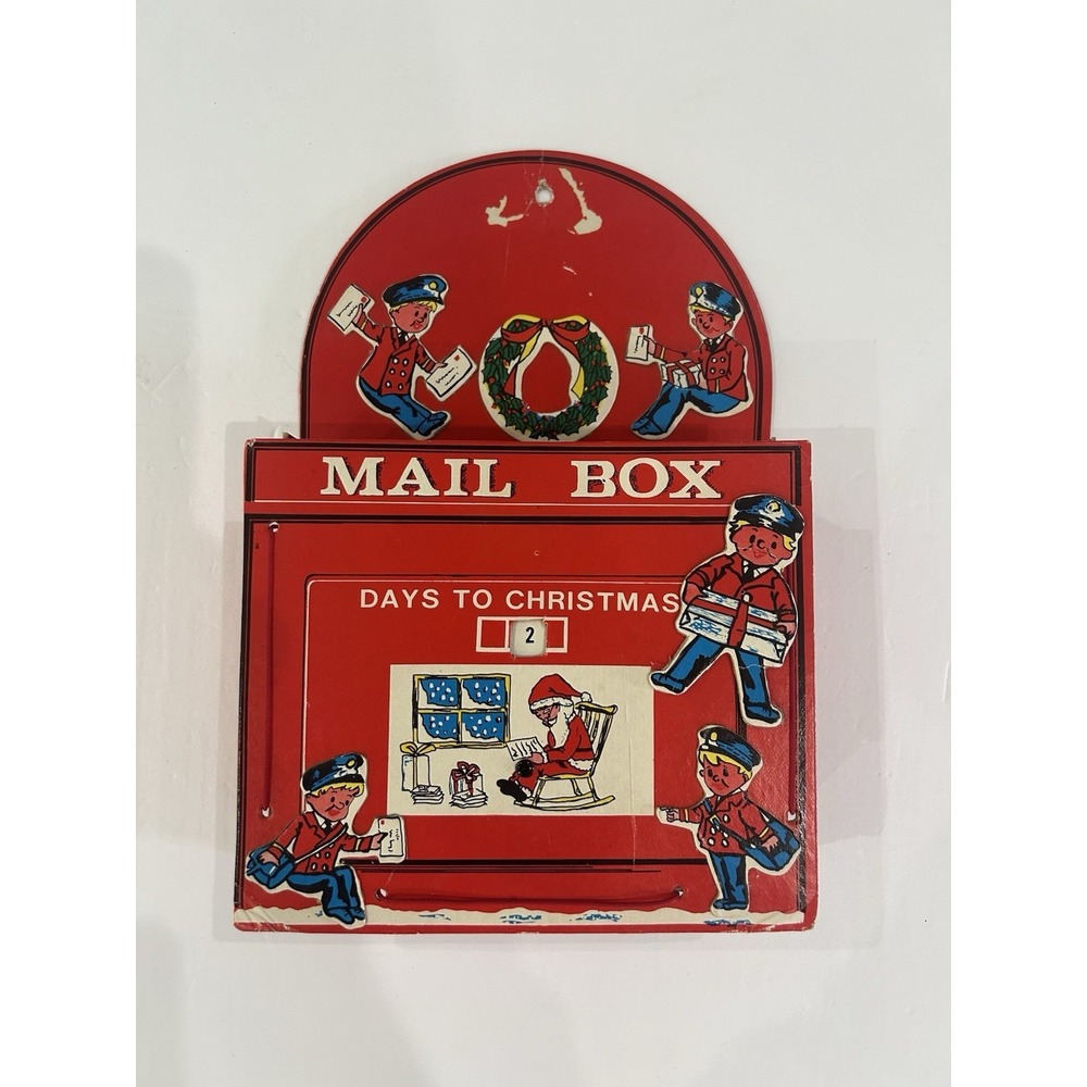 Vintage Countdown To Christmas Card Letter Holder Mail Mailbox Cardboard Fold Up